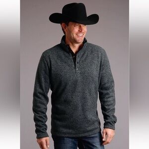 Stetson Mens Grey Polyester Bonded 1/4 Button Sweater size XL
